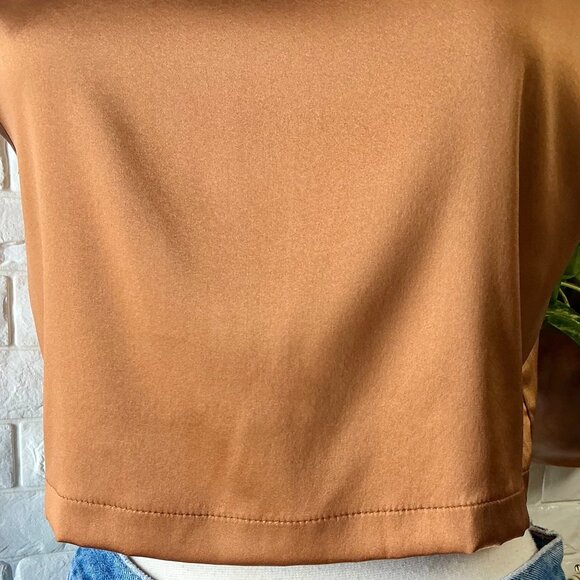 Nonchalant the Label Mel Crop in Brown Metallic Copper 100% Silk Crop Top - Picture 9 of 16